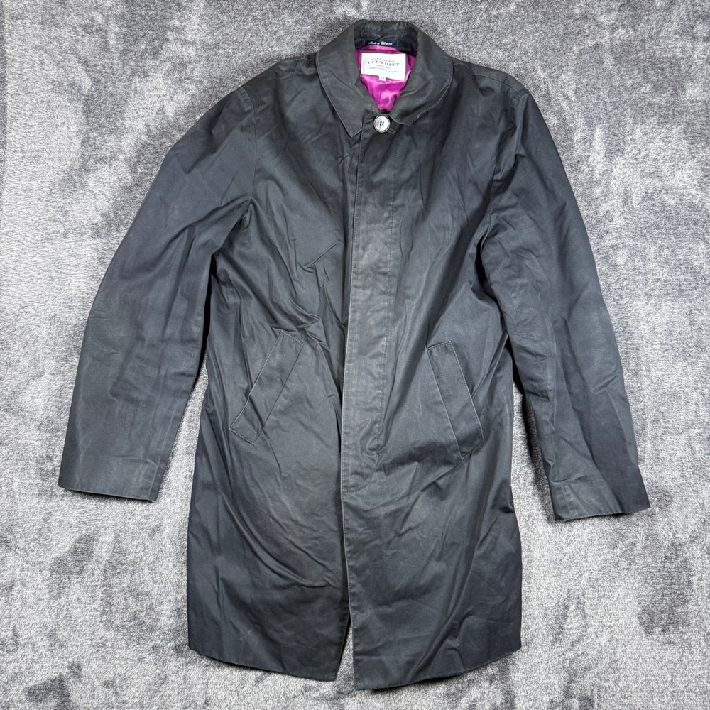 Charles Tyrwhitt Mens Black Car Coat Purple Lining Size 40R Single Breasted